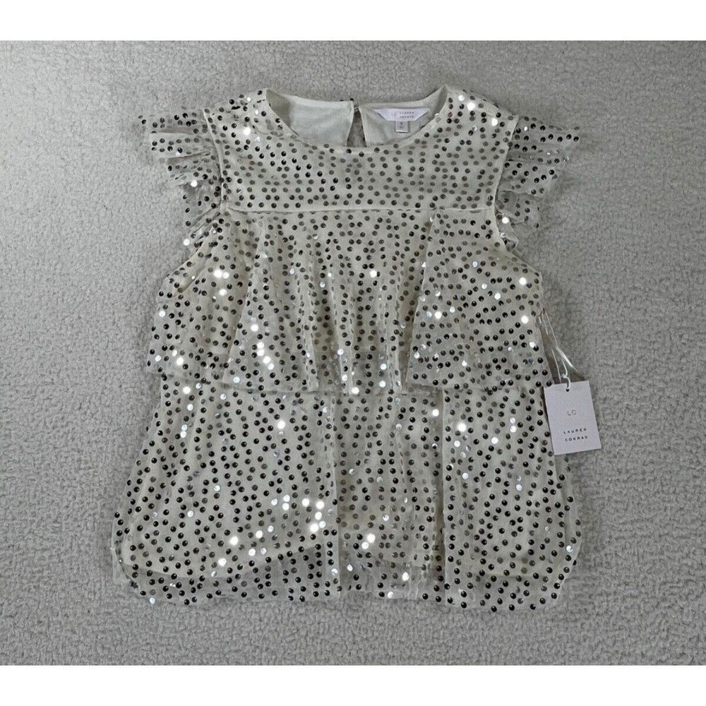 NWT LC Lauren Conrad Sequin‎ Top Women's Ivory Blouse Shirt Size Small